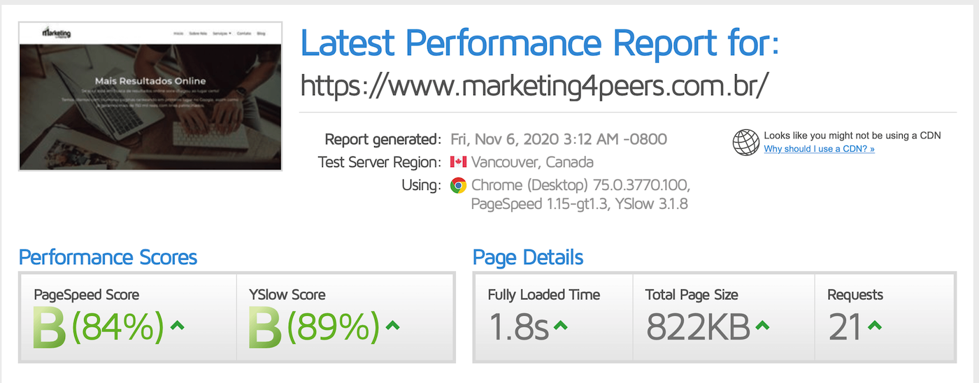 This is an image of a screenshot from page speed insight, which test how
long a page takes to be completly visible to user son google.
